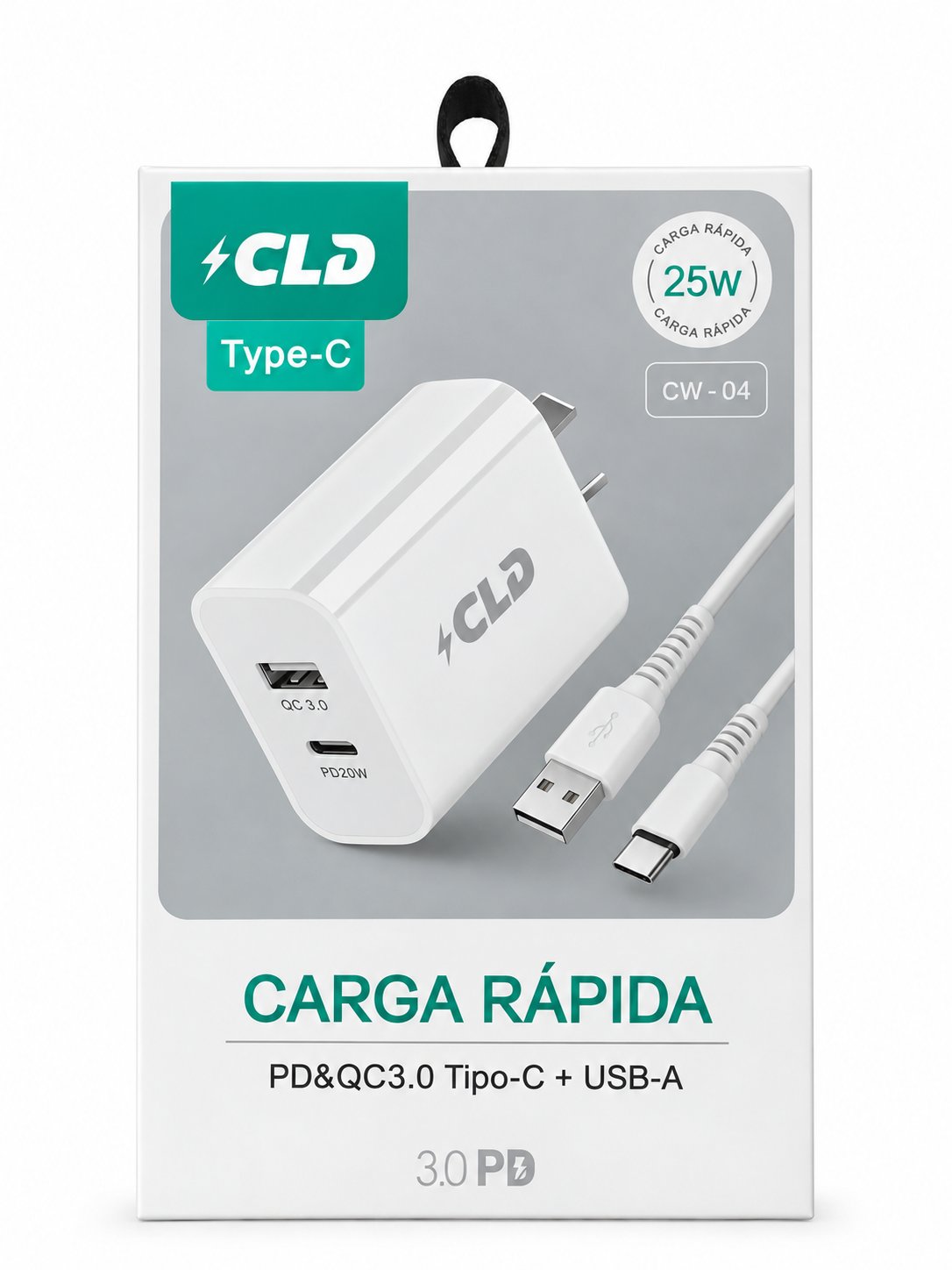Cargador CLD 25W (USB A y USB C) con cable tipo-c